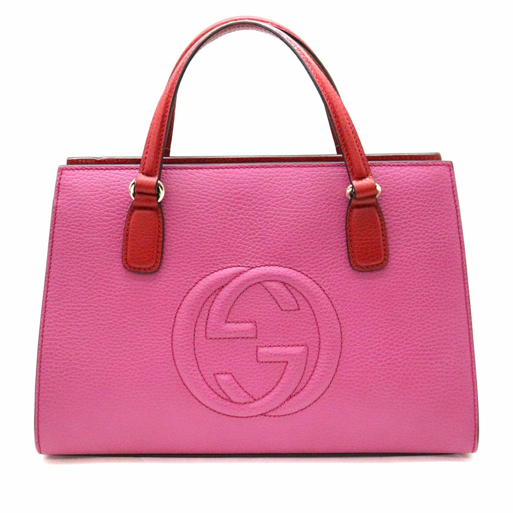 GUCCI Soho Bag Handbag Shoulder Leather Red Pink